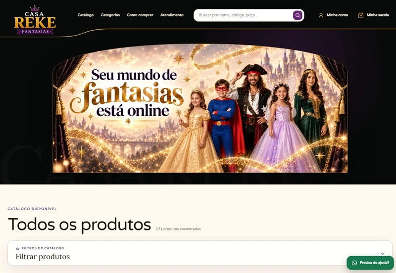 Página inicial do site Casa Reke Fantasias